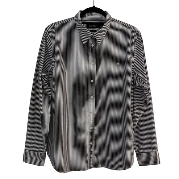 Lauren Ralph Lauren Womens XL Striped Non Iron Button Down Shirt Black White RLL - Picture 2 of 10